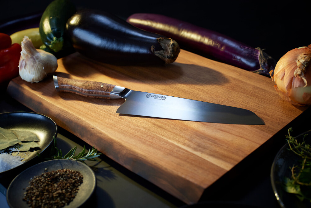 Steelport 8” Chef Knife 52100 Carbon Steel Stabilized Maple – Bernal Cutlery